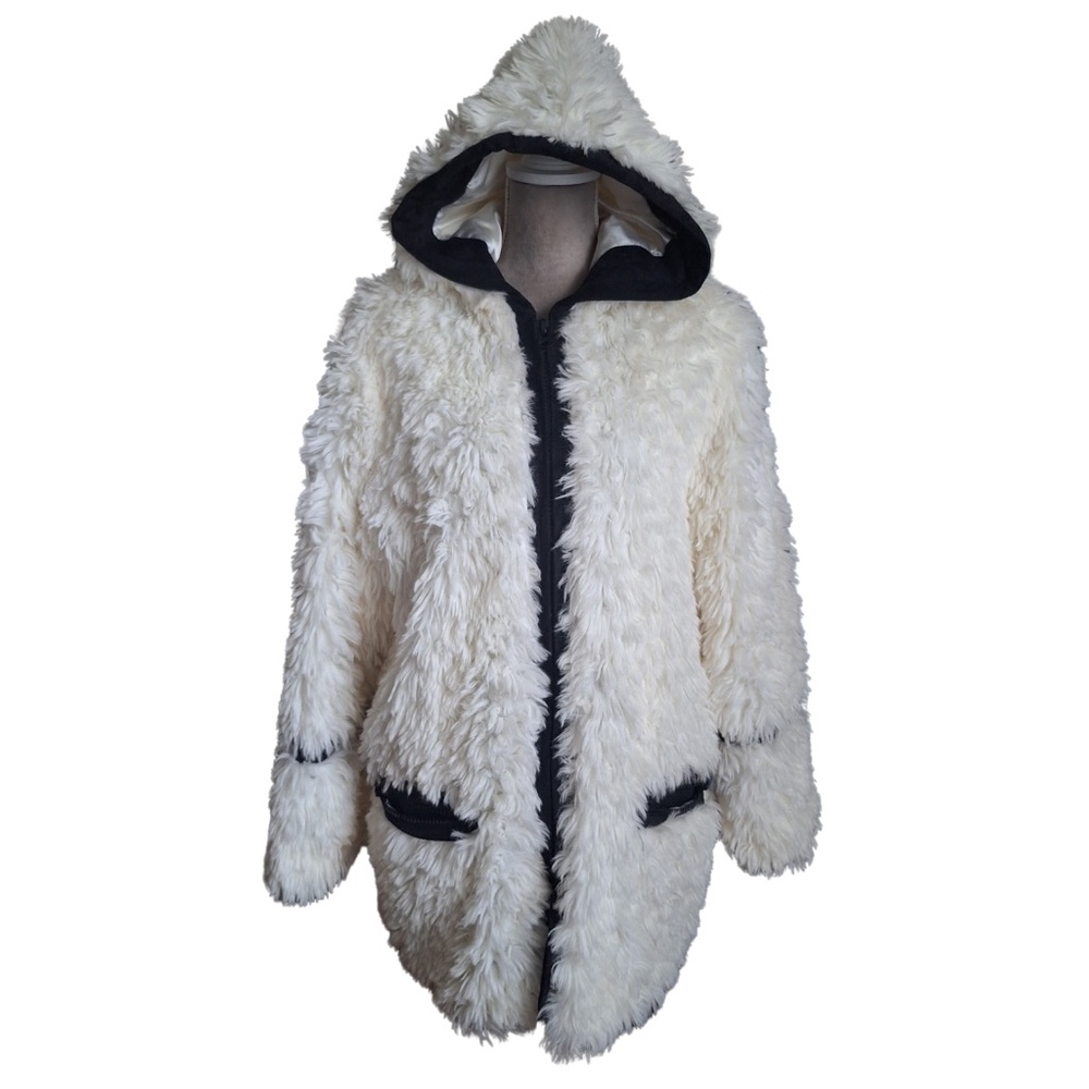 Faux Fur Teddy Coat Adrienne Landau Sz L White Winter Jacket Cozy Long Coat